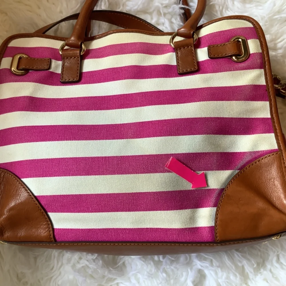 MICHAEL Michael KORS Fusia/pink and White Striped Canvas leather Hamilton Large - Picture 15 of 15